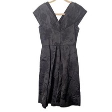 Vintage Black V-Neck Embroidered Dress With Pleated Skirt