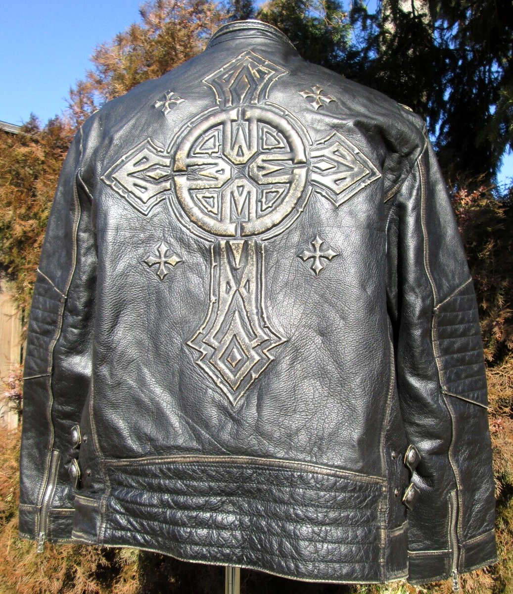 AFFLICTION BLACK PREMIUM LIMITED EDITION LEATHER JACKET, 2XL 