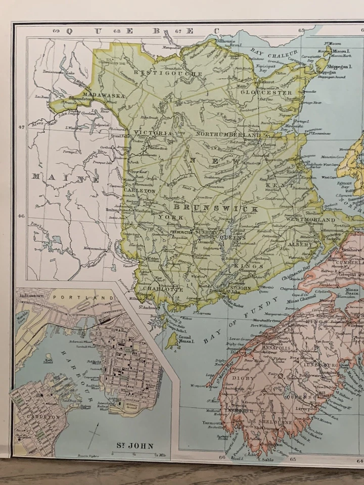 1898 NOVA SCOTIA NUEVO BRUNSWICK PRÍNCIPE EDUARDO ISLA CANADÁ MAPA A COLOR ANTIGUO Foto 2 de 3