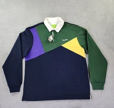 HUF Mixed Up Knit Polo Mens Large Navy Pullover Collared Long Sleeve KN00394 NWT