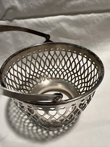 Sterling Silver Pierced Sugar Basket Frank Whiting Blue Glass Bowl Handle - Picture 7 of 13