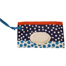Huggies Clutch n Clean Reusable Baby Wipes Pouch Navy Blue Polka Dot Travel Case