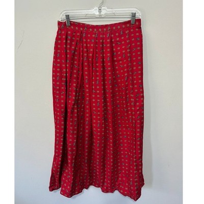 Vintage Bagatelle Skirt Medium Long Red Bird Geometric Print Retro 80s Preppy *
