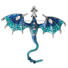 Halloween Dragon Brooch Pin Punk Silver Blue Crystal Enamel Costume Jewelry Gift