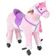 HOMCOM Kinder Walking Ride on Horse Spielzeug Pl&uuml;sch Walk Pony mit R&auml;dern Sound