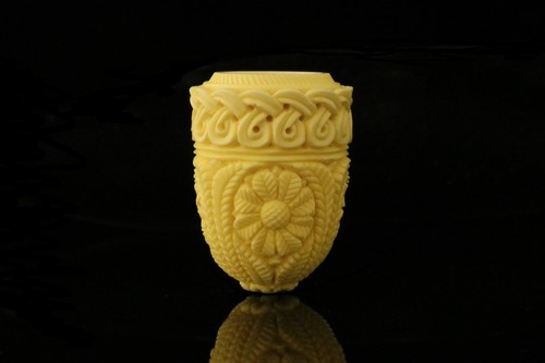 srv - Deluxe Carved Churchwarden Dual Stem by Kudret Meerschaum Pipe +case M3360 - Picture 3 of 12