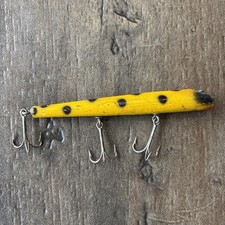Vintage Wood Pencil Fishing Lure Three Hook 5”