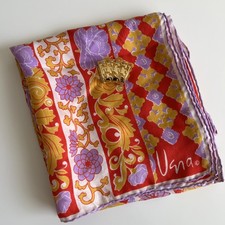 Vintage Vera Neumann Silk Floral Rectangle Scarf Red Purple Gold Japan Silk Ring