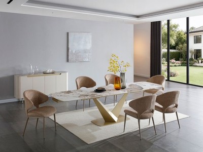 ESF 93 Modern Marble Looking Dining Room Set with Buffet, 8 pieces