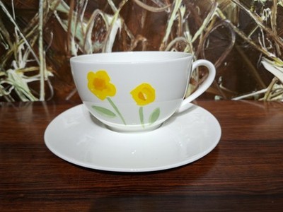 DIBBERN Fine Bone China IMPRESSION  Grand Obertasse & Untertasse 0,4L Blume Gelb