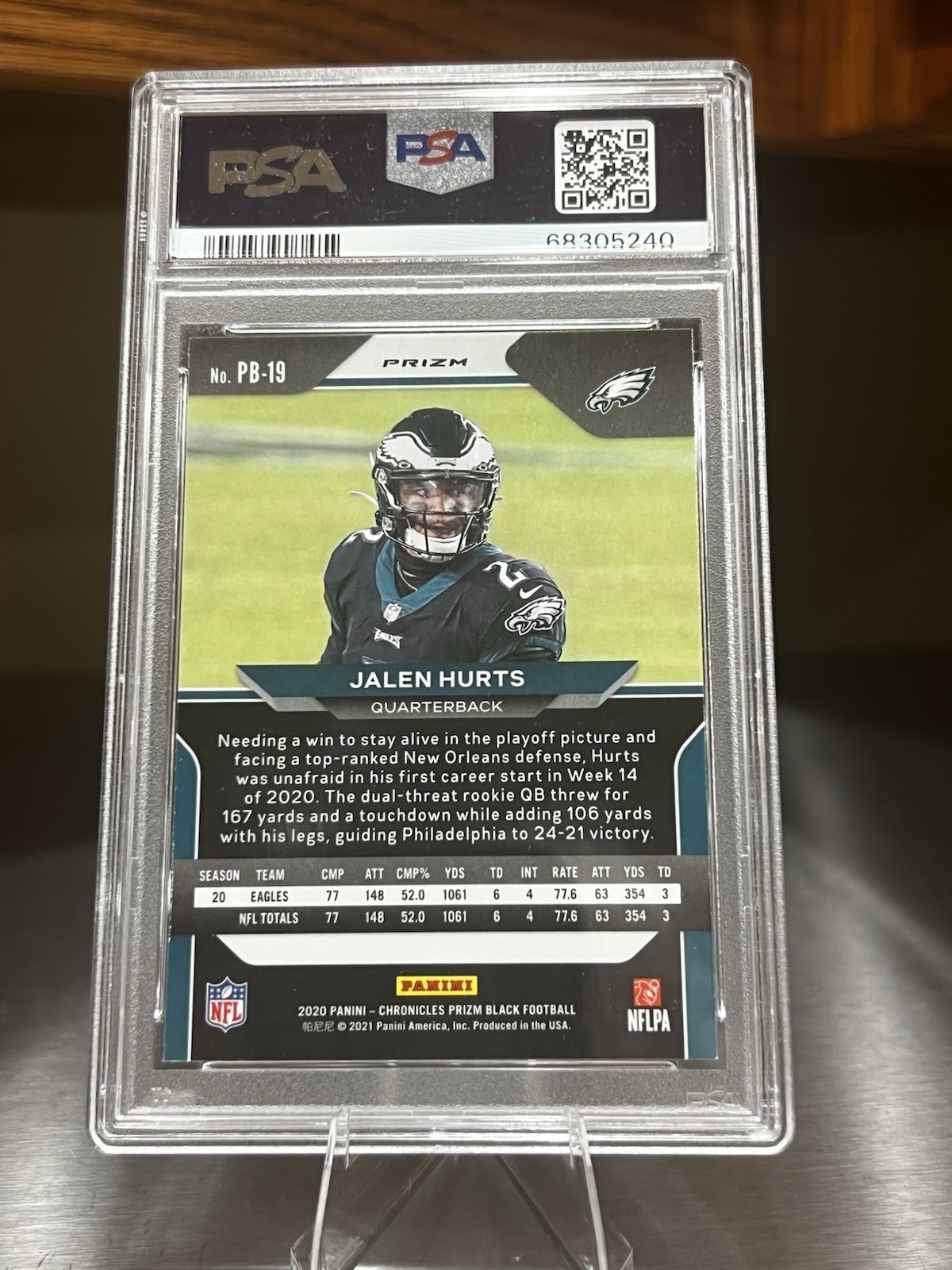 2020 Panini Chronicles Jalen Hurts Prizm Black- Silver PSA 10 RC view 2