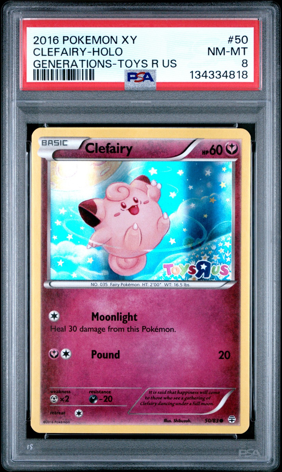 2016 POKEMON XY GENERATIONS TOYS R US #50 CLEFAIRY-HOLO PSA 8