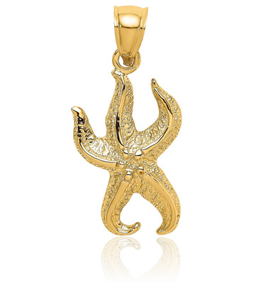 14K Solid Yellow Gold Medium Starfish Pendant Necklace 23mm 7/8 inch Polished,