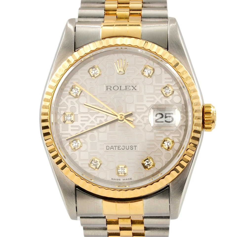 Mens Rolex 2Tone Datejust 16233 Watch Factory Silver Anniversary Diamond Dial