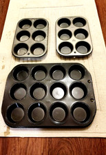 Vintage-Lot of 3-Ecko Muffin Full Size Pans- 12 Cups+ 2 pans @ 6 Cups-Heavy Duty