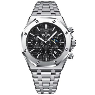 BINBOND Quarzuhr Edelstahl Business Style Herren Armbanduhr