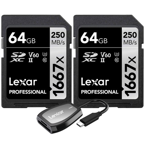 Karta pamięci Lexar Professional 1667x 64GB SDXC UHS-II (2-pak) + czytnik USB-C - Zdjęcie 2 z 7