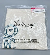 Thirty One "Love My Family" Canvas Pillow Cover Natural w/Teal Gray 18" Sq NEW