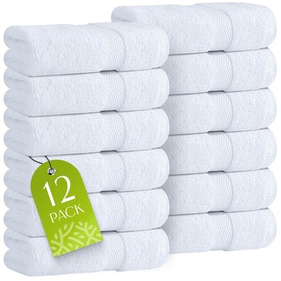 Wash Clothes 100 % Cotton - Soft and Absorbent  - 12x12 Inch - 12 Pack - White