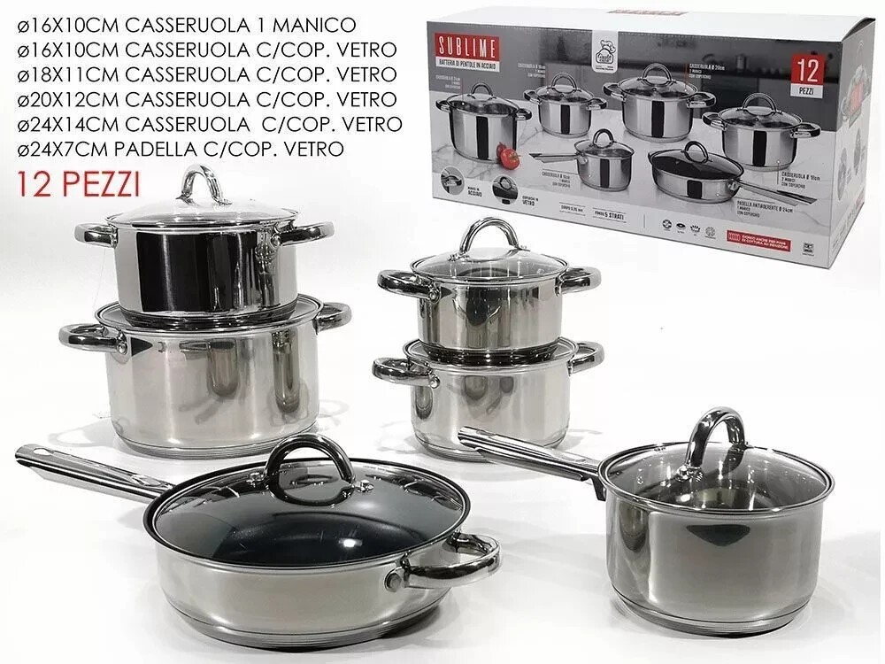 Set Pentole Famiglia 12 Pezzi Inox | Cottura Sana e Veloce