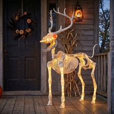 5 Ft LED Lighted Red Ryes Skeleton Deer Halloween Outdoor Yard Decorations Props