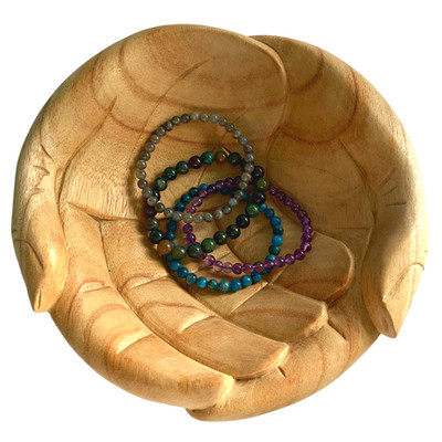Cupped BUDDHA Mudra Offering HANDS Carved wood Jewelry Trinket Bowl Balinese art