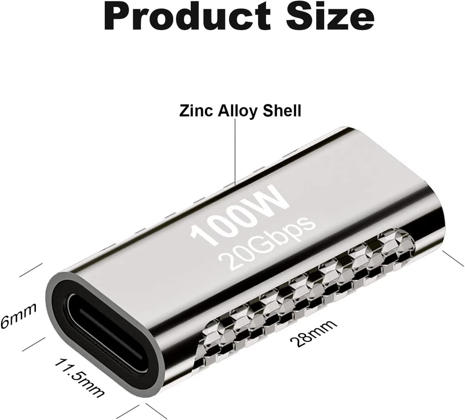 Type-C Female Adapter 2 pcs USB C Female to Female 20GBps 100W PD Coupler - Image 4 of 4