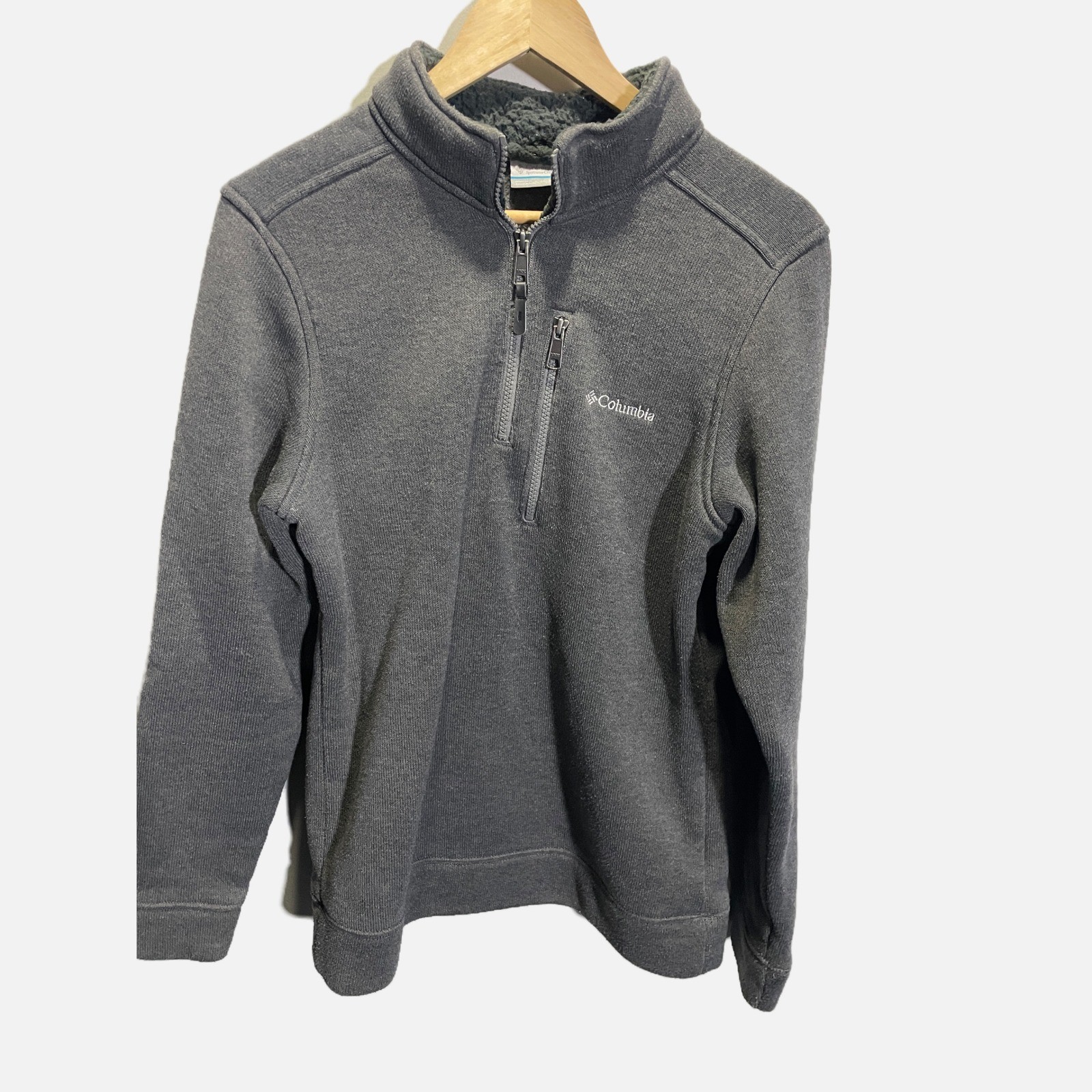 Columbia Mens Quarter Zip Fleece Sweater Jacket Gray Sherpa Lined Small 1910111