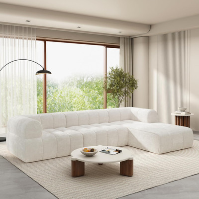 Milky White 122'' Modular L-Shape Sofa with Chaise Lounge, Modern Design