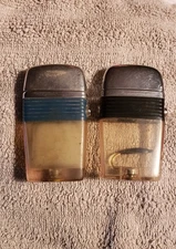 2 Vintage Scripto Vu Lighters w/ Fly Fishing Lure Blue & Black Band 1 for Repair