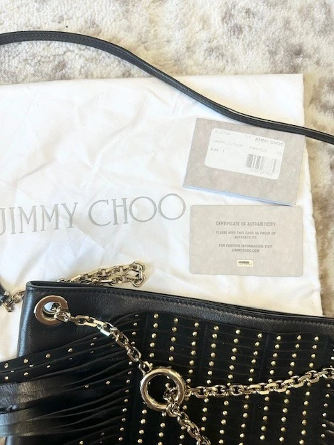 Jimmy Choo Alexia 黑色流苏斜挎包手提包 — 第 3/4 张图片