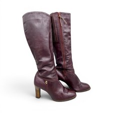 Vintage 1970s COBBIES Plum Leather Boots Womens Size 7.5, Zip Side 15" Shaft