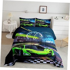 Fluorescent Green Race Car Bedding Set - Sports Car Comforter Full Multi 02