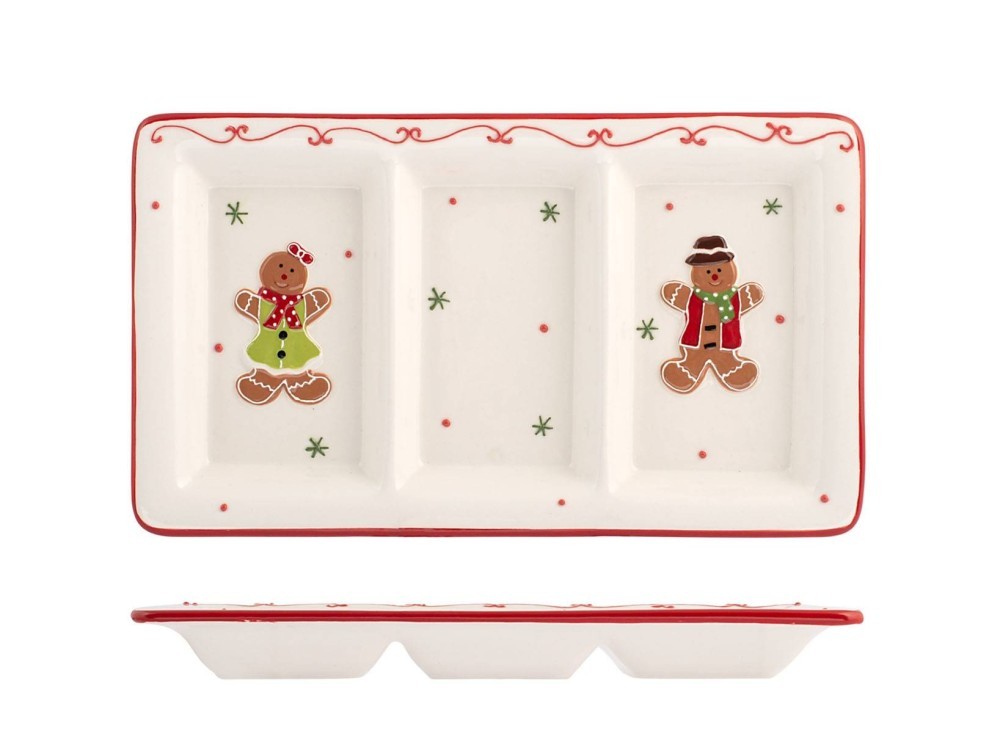 H&H Gingerbread Plate 3 Places, Ceramic, 17X30Cm Christmas Design