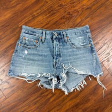 Levis 501 Shorts Womens 28 High Rise Cut Off Light Wash Button Fly Cotton 29x2