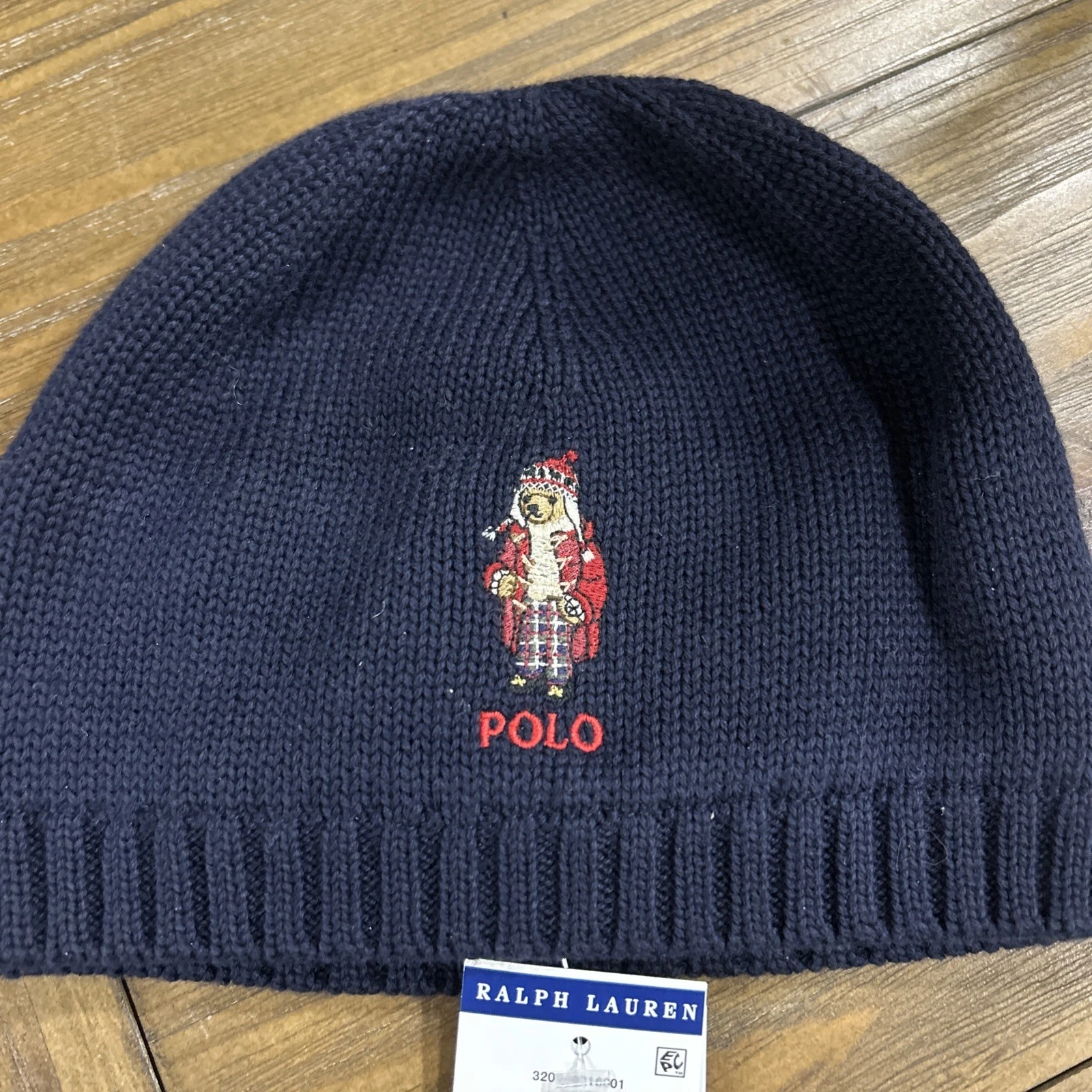 Polo Ralph Lauren Baby Blue Holiday Bear Knit Beanie Fleece Lined Hat 9M/24M NWT