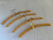 Vintage Knit Crochet Covered Wood Hangers Set of 4 Yellow Gold