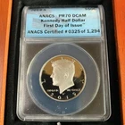 2019-S .999 Fine Silver Kennedy Half Dollar ANACS PR70 DCAM First Day of Issue