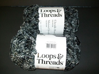 Lot Of 2 Loops & Threads Black Tweed Jumbo Chenille Yarn New