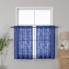 OVZME Dusty Blue Sheer Kitchen Curtains 42 42W x 36L Pack of 2 ,