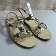 Tory Burch Sandals Women's 8.5 M Capri Multi Strap Ivory Leather Silver Charms