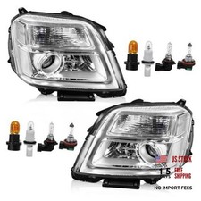 Headlight Assembly with Bulbs Compatible with Chrome Housing White Reflector