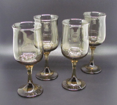 Libbey Tawny Connoisseur Tulip Wine Glasses Set of 4 Amber 6.5'' Tall 80s Vintage