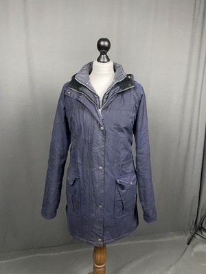 Barbour Seaton Women's Blue Hooded Waxed Parka Jacket Size UK 16 US 12 