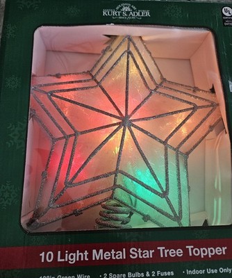 Kurt Adler 12'' Lighted Silver Star Christmas Tree Topper Multi-Color Lights NIB