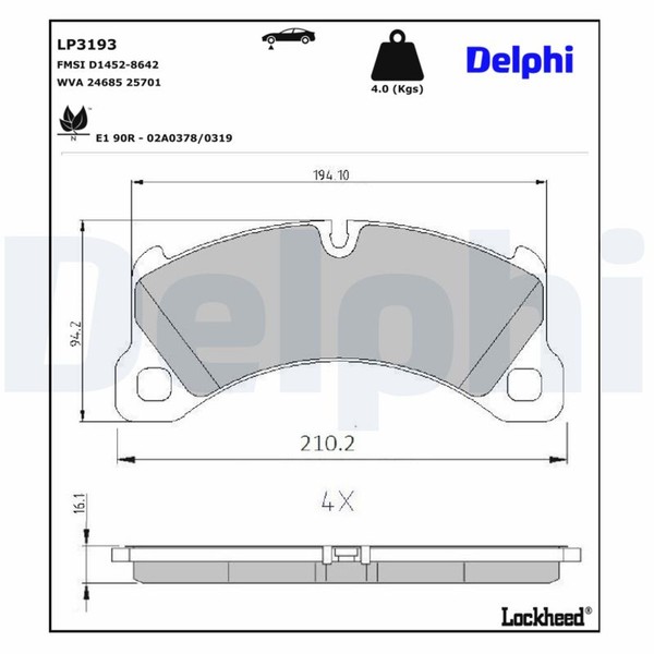 Bremsbelagsatz Scheibenbremse Delphi LP3193 FüR 95B Porsche Macan Cayenne 92A-image