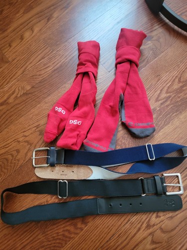 Youth Baseball Belts (2) black One Size excellent condition barely used socks