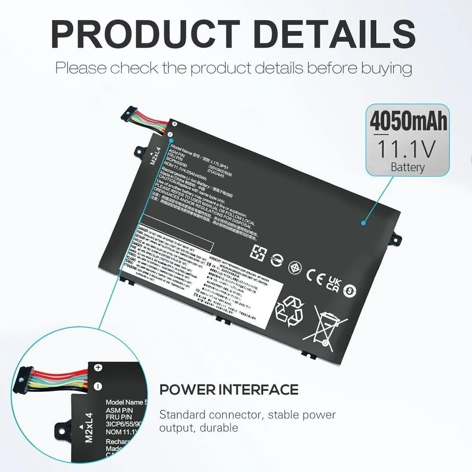 ✅Batería L17L3P51 para Lenovo ThinkPad E480 E485 E495 E580 E585 E490 E590 E595 EE. UU. Foto 4 de 4