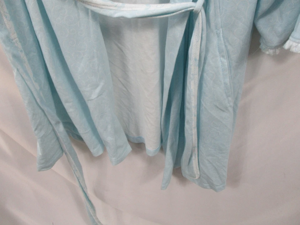 Bata para mujer Aria grande azul manga larga corbata estampado largo mezcla de algodón abierta Foto 4 de 4