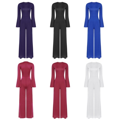 Women Jumpsuit Performance Romper One Piece Unitard Solid Color Ballroom Stage - Foto 3 di 31